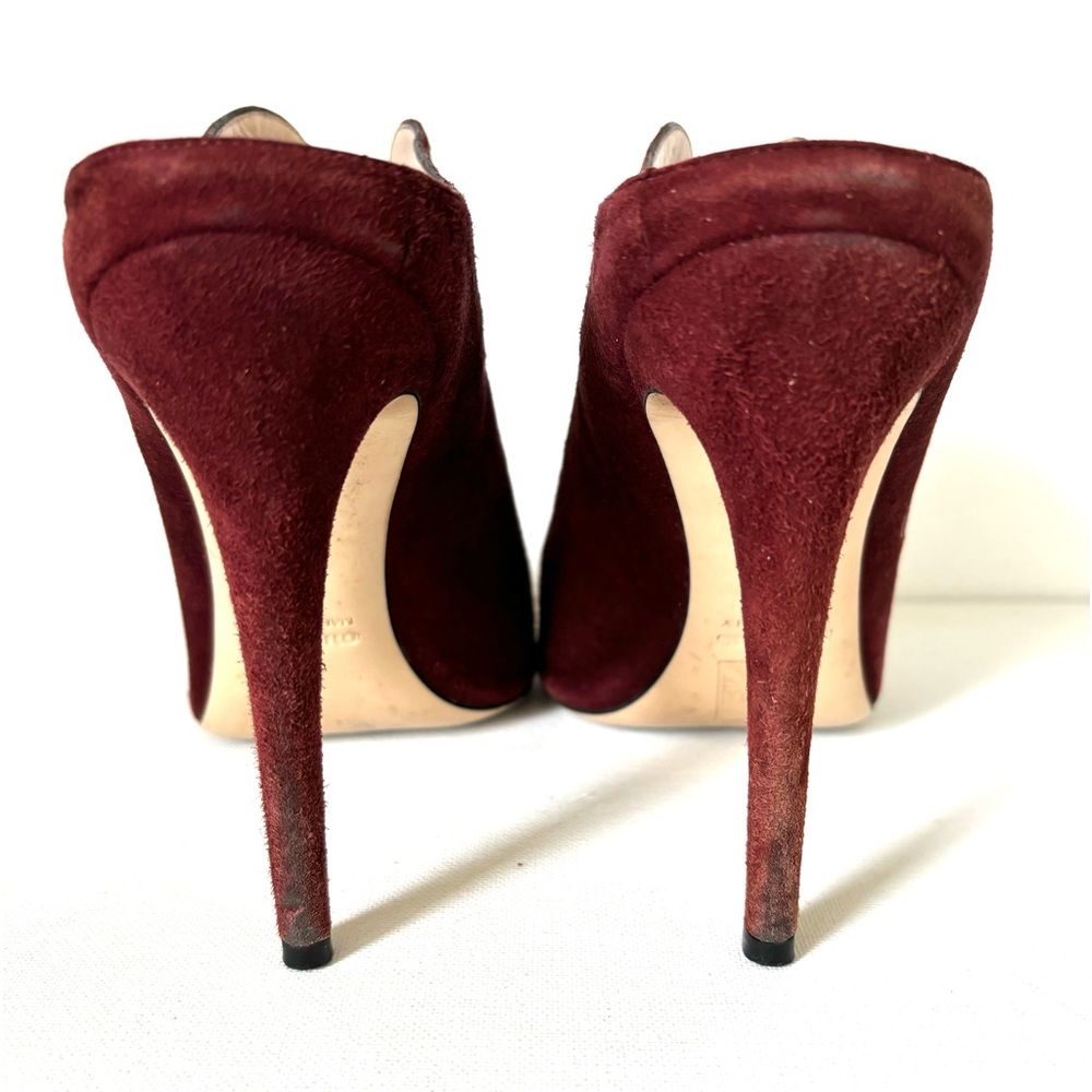 Miu Miu | Suede | Burgundy Peep Toe Heel | Size: 8 (38) - Picture 7 of 9